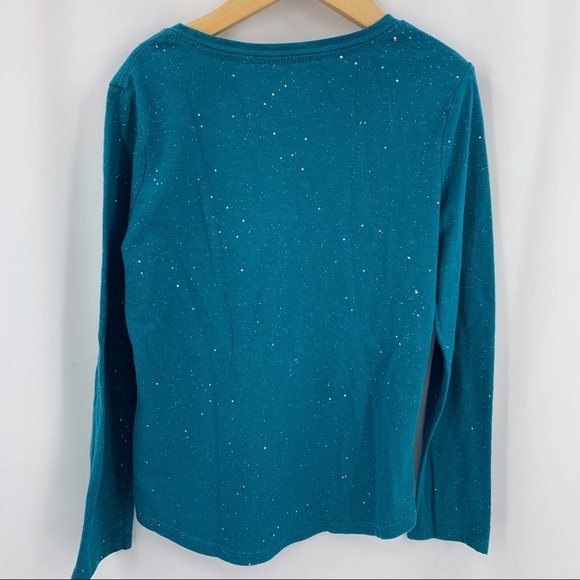 Blue long sleeve sparkly tee medium 7/8 - Picture 2 of 3